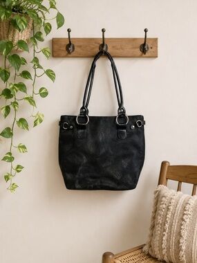 KOKO Black Hobo Bag Large Double‎ Handle Purse Silver Lining Classic Normcore